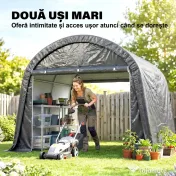 Outsunny 3x3m Garaj pentru Motociclete, Tenda cu Acoperiș Reforțat Impermeabil, 2 Accesuri cu Fermuar, pentru Biciclete și Unelte, Oțel Galvanizat, Gri | Aosom Romania 