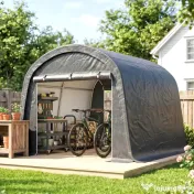 Outsunny 3x3m Garaj pentru Motociclete, Tenda cu Acoperiș Reforțat Impermeabil, 2 Accesuri cu Fermuar, pentru Biciclete și Unelte, Oțel Galvanizat, Gri | Aosom Romania 