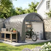 Outsunny 3x3m Garaj pentru Motociclete, Tenda cu Acoperiș Reforțat Impermeabil, 2 Accesuri cu Fermuar, pentru Biciclete și Unelte, Oțel Galvanizat, Gri | Aosom Romania 