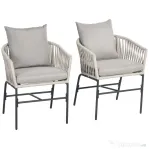 Outsunny Set boem de 2 scaune pentru terasa din franghie impletit