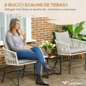 Outsunny Set Bohem de Scaune de Terasa din Franghie Impletita 2 Bucati, Scaune de Exterior cu Perne Confortabile, Design Modern | Aosom Romania