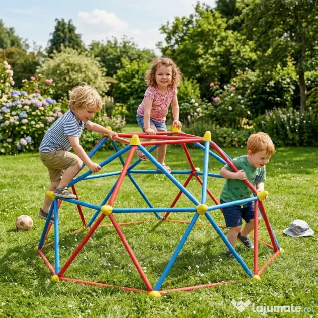 Outsunny Cupolă de cățărare pentru copii 3-8 ani, structură metalică pentru 4 copii, Ø183x90cm, multicolor