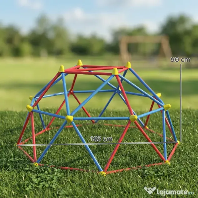 Outsunny Cupolă de cățărare pentru copii 3-8 ani, structură metalică pentru 4 copii, Ø183x90cm, multicolor