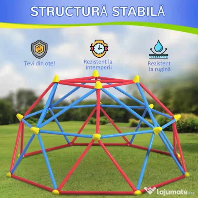 Outsunny Cupolă de cățărare pentru copii 3-8 ani, structură metalică pentru 4 copii, Ø183x90cm, multicolor