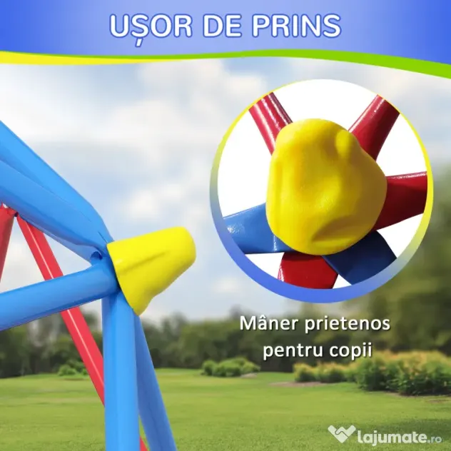 Outsunny Cupolă de cățărare pentru copii 3-8 ani, structură metalică pentru 4 copii, Ø183x90cm, multicolor