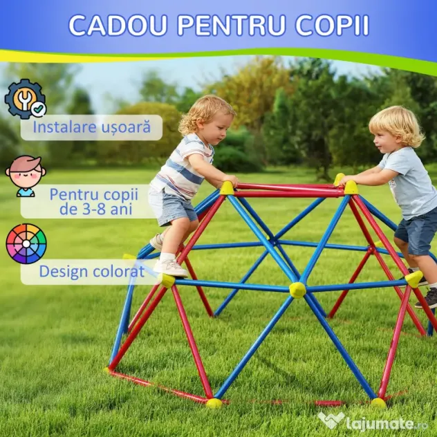 Outsunny Cupolă de cățărare pentru copii 3-8 ani, structură metalică pentru 4 copii, Ø183x90cm, multicolor
