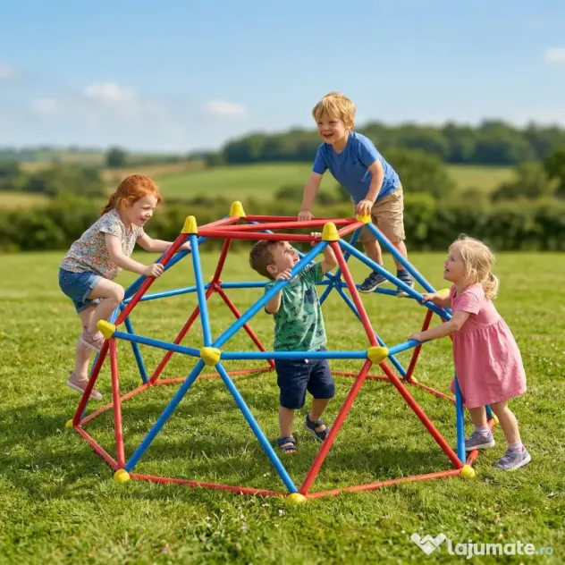 Outsunny Cupolă de cățărare pentru copii 3-8 ani, structură metalică pentru 4 copii, Ø183x90cm, multicolor