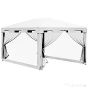 Outsunny Foisor 4x3 m cu Plasa de Tantari si 2 Intrari, Foisor de Gradina din Metal si PE, Alb si Negru 