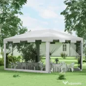 Outsunny Foisor 4x3 m cu Plasa de Tantari si 2 Intrari, Foisor de Gradina din Metal si PE, Alb si Negru 