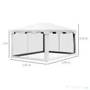 Outsunny Foisor 4x3 m cu Plasa de Tantari si 2 Intrari, Foisor de Gradina din Metal si PE, Alb si Negru 