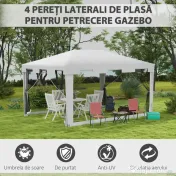 Outsunny Foisor 4x3 m cu Plasa de Tantari si 2 Intrari, Foisor de Gradina din Metal si PE, Alb si Negru 