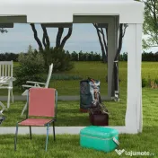 Outsunny Foisor 4x3 m cu Plasa de Tantari si 2 Intrari, Foisor de Gradina din Metal si PE, Alb si Negru 