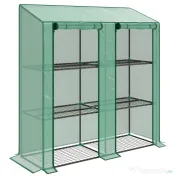 Outsunny Seră de Grădină cu Copertină din PE, Seră cu Acoperiș Înclinat, 2 Uși Rulante și 6 Rafturi, 143x46x151cm, Verde | Aosom Romania