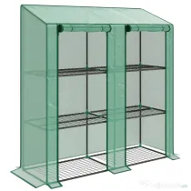Outsunny Seră de Grădină cu Copertină din PE, Seră cu Acoperiș Înclinat, 2 Uși Rulante și 6 Rafturi, 143x46x151cm, Verde | Aosom Romania