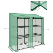 Outsunny Seră de Grădină cu Copertină din PE, Seră cu Acoperiș Înclinat, 2 Uși Rulante și 6 Rafturi, 143x46x151cm, Verde | Aosom Romania