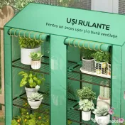 Outsunny Seră de Grădină cu Copertină din PE, Seră cu Acoperiș Înclinat, 2 Uși Rulante și 6 Rafturi, 143x46x151cm, Verde | Aosom Romania
