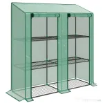 Outsunny Seră de Grădină cu Copertină din PE, Seră cu Acoperiș Înclinat, 2 Uși Rulante și 6 Rafturi, 143x46x151cm, Verde