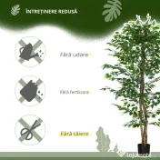 HOMCOM Plantă Artificială de Ficus cu 1260 Frunze, Plantă Artificială cu Ghiveci Inclus, Ø17,5x14,5 cm, Verde | Aosom Romania 