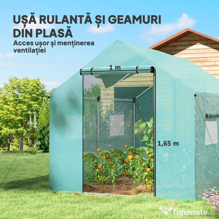 Outsunny Seră de Grădină Tip Tunel 2x3x2 m cu Uși și Ferestre Rulabile, Acoperiș Înclinat, Structură din Oțel și Acoperire PE, pentru Grădină Legume Flori Fructe, Anti-UV, Verde | Aosom Romania
