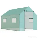 Outsunny Seră de Grădină Tip Tunel 2x3x2 m cu Uși și Ferestre Rulabile, Seră pentru Grădină cu Acoperiș Înclinat, Structură din Oțel și Acoperire PE, pentru Legume, Flori, Fructe, Anti-UV, Verde