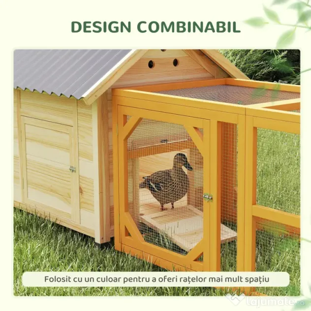 PawHut Căsuță pentru Rațe de Exterior, Adăpost pentru Rațe cu Rampă, Podea Detașabilă, Acoperiș Înclinat și Orificii de Ventilație, 78x90x92 cm, Lemn | Aosom Romania