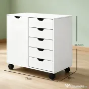 HOMCOM Dulap Lateral cu 5 Sertare, Dulap cu Raft Reglabil, Mobilier pentru Birou pe Roți, Suport pentru Imprimantă pentru Biroul de Acasă, Alb | Aosom Romania 