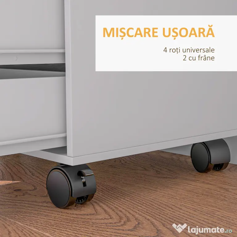 HOMCOM Dulap Lateral cu 5 Sertare, Dulap cu Raft Reglabil, Mobilier pentru Birou pe Roți, Suport pentru Imprimantă pentru Biroul de Acasă, Alb | Aosom Romania