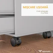 HOMCOM Dulap Lateral cu 5 Sertare, Dulap cu Raft Reglabil, Mobilier pentru Birou pe Roți, Suport pentru Imprimantă pentru Biroul de Acasă, Alb | Aosom Romania 