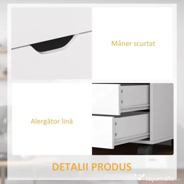 HOMCOM Dulap Lateral cu 5 Sertare, Dulap cu Raft Reglabil, Mobilier pentru Birou pe Roți, Suport pentru Imprimantă pentru Biroul de Acasă, Alb | Aosom Romania
