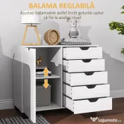 HOMCOM Dulap Lateral cu 5 Sertare, Dulap cu Raft Reglabil, Mobilier pentru Birou pe Roți, Suport pentru Imprimantă pentru Biroul de Acasă, Alb | Aosom Romania 