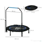 HOMCOM Trambulină Elastică Pliabilă cu Mâner Reglabil, Ø102x99123 cm, Albastru | Aosom Romania 