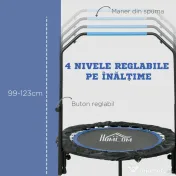 HOMCOM Trambulină Elastică Pliabilă cu Mâner Reglabil, Ø102x99123 cm, Albastru | Aosom Romania 