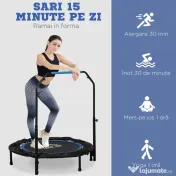 HOMCOM Trambulină Elastică Pliabilă cu Mâner Reglabil, Ø102x99123 cm, Albastru | Aosom Romania 