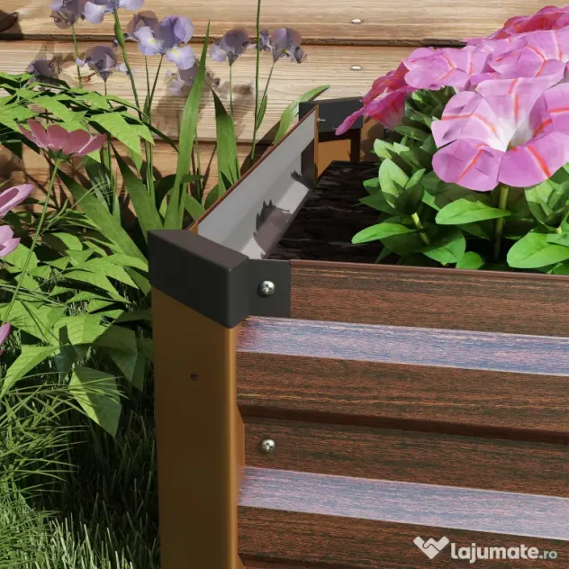 Outsunny Pat de Grădină Ridicat 405L, Jardiniere de Exterior din Oțel Galvanizat cu Bază Deschisă, pentru Plante, Flori și Legume, 240x60x30 cm, Imitație Lemn Închis | Aosom Romania