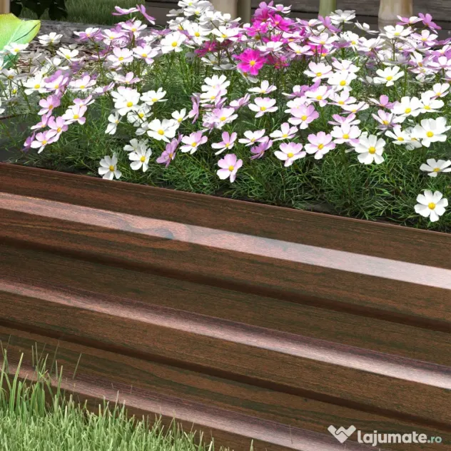 Outsunny Pat de Grădină Ridicat 405L, Jardiniere de Exterior din Oțel Galvanizat cu Bază Deschisă, pentru Plante, Flori și Legume, 240x60x30 cm, Imitație Lemn Închis | Aosom Romania