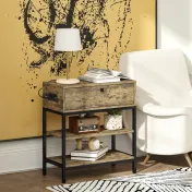 HOMCOM Măsuță de Cafea cu 2 Prize și 2 Porturi USB, Sertar și 2 Rafturi Deschise, 60x30x66,5 cm, Maro | Aosom Romania