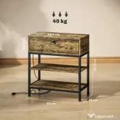 HOMCOM Măsuță de Cafea cu 2 Prize și 2 Porturi USB, Sertar și 2 Rafturi Deschise, 60x30x66,5 cm, Maro | Aosom Romania