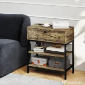 HOMCOM Măsuță de Cafea cu 2 Prize și 2 Porturi USB, Sertar și 2 Rafturi Deschise, 60x30x66,5 cm, Maro | Aosom Romania