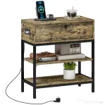 HOMCOM Măsuță de Canapea cu Sertar și 2 Rafturi în Stil Industrial, din Lemn și Metal, 60x30x66.5 cm, Negru și Maro