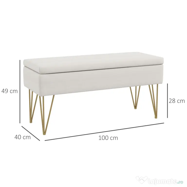 HOMCOM Bancuta otoman 100cm cu spatiu de depozitare, Bancuta tapitata pentru capatul patului cu picioare in forma de ac de par