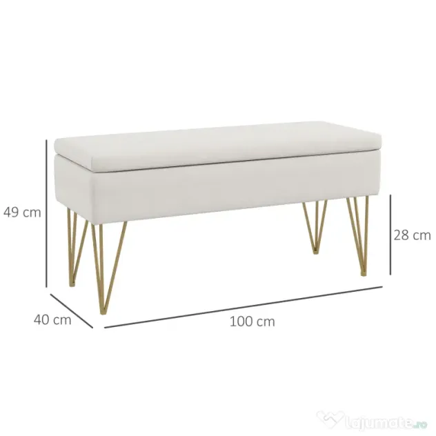 HOMCOM Bancuta otoman 100cm cu spatiu de depozitare, Bancuta tapitata pentru capatul patului cu picioare in forma de ac de par