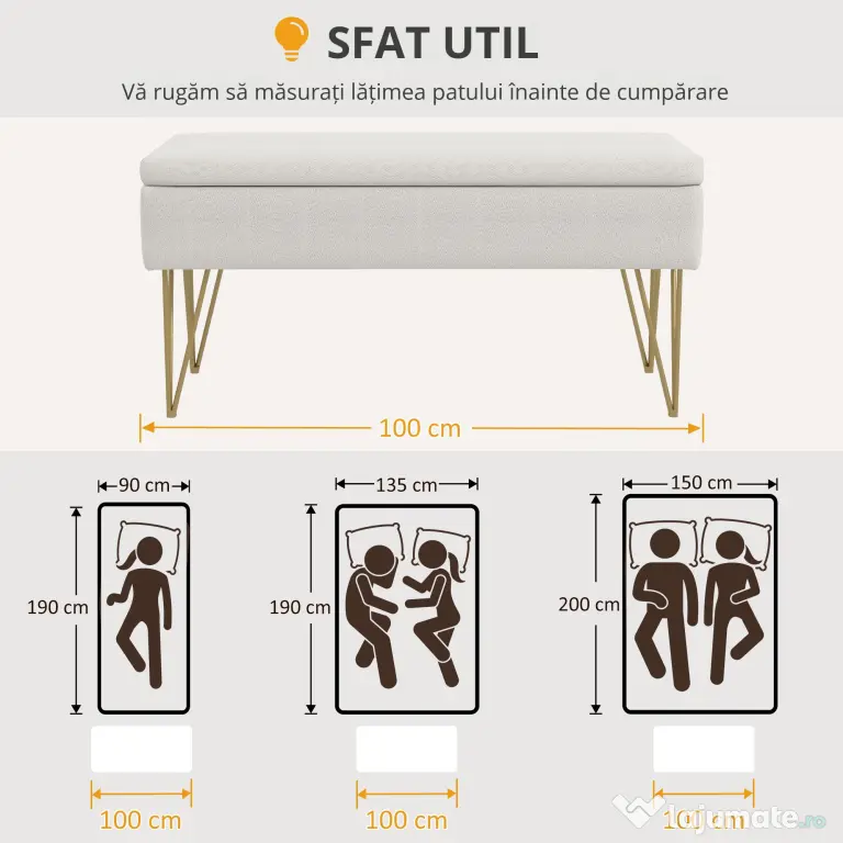 HOMCOM Bancuta otoman 100cm cu spatiu de depozitare, Bancuta tapitata pentru capatul patului cu picioare in forma de ac de par