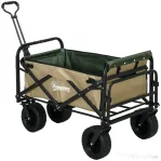 Outsunny Cărucior de grădină 110L cu mâner telescopic și bază rabatabilă din oțel și material textil Oxford, culoare kaki