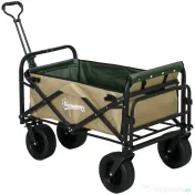 Outsunny Cărucior de grădină 110L cu mâner telescopic și bază rabatabilă din oțel și material textil Oxford, culoare kaki 