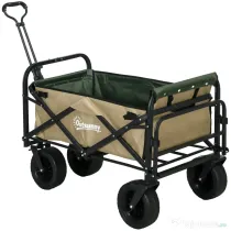 Outsunny Cărucior de grădină 110L cu mâner telescopic și bază rabatabilă din oțel și material textil Oxford, culoare kaki
