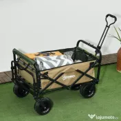 Outsunny Cărucior de grădină 110L cu mâner telescopic și bază rabatabilă din oțel și material textil Oxford, culoare kaki 