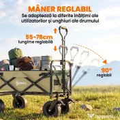 Outsunny Cărucior de grădină 110L cu mâner telescopic și bază rabatabilă din oțel și material textil Oxford, culoare kaki 