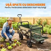 Outsunny Cărucior de grădină 110L cu mâner telescopic și bază rabatabilă din oțel și material textil Oxford, culoare kaki 
