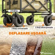 Outsunny Cărucior de grădină 110L cu mâner telescopic și bază rabatabilă din oțel și material textil Oxford, culoare kaki 
