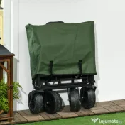 Outsunny Cărucior de grădină 110L cu mâner telescopic și bază rabatabilă din oțel și material textil Oxford, culoare kaki 